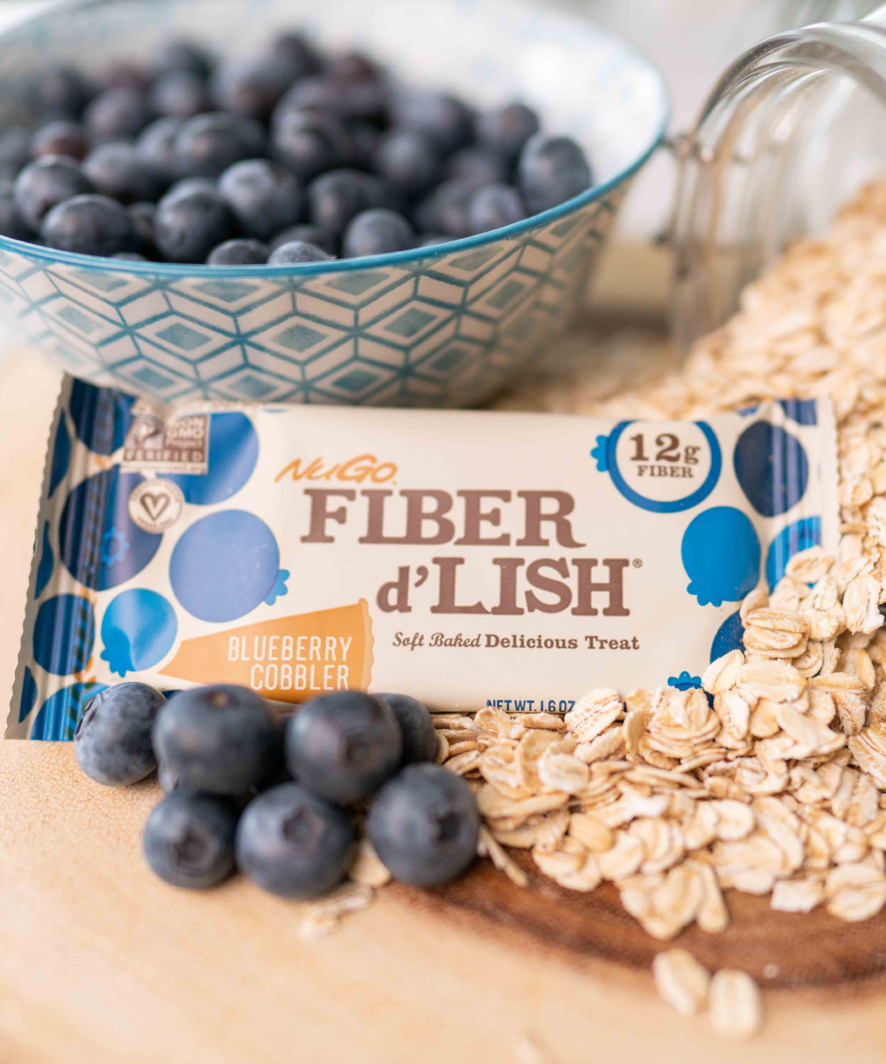 NuGo Fiber Blueberry Cobbler with bleuberries and oats