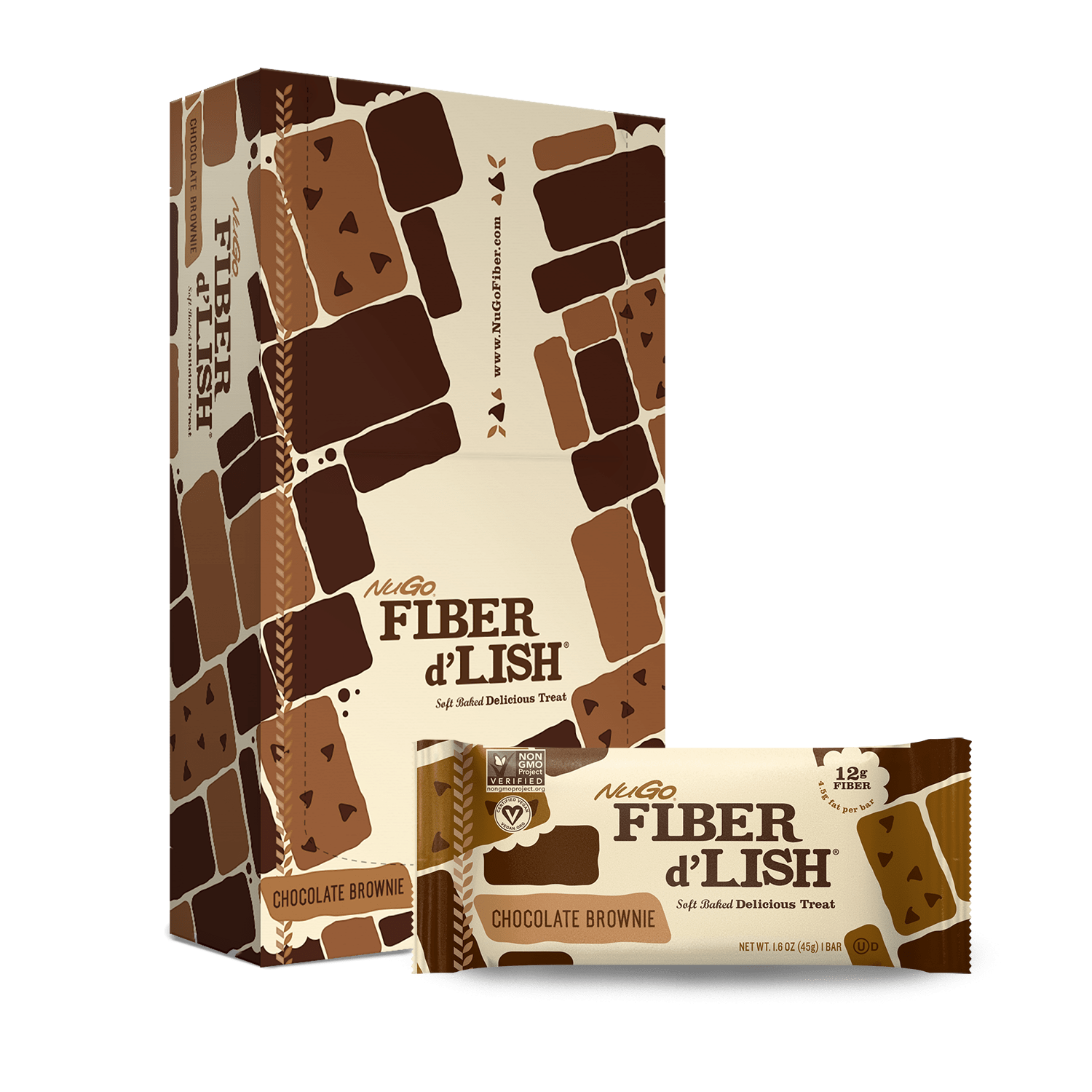 NuGo Fiber d'Lish Chocolate Brownie Bar and Box