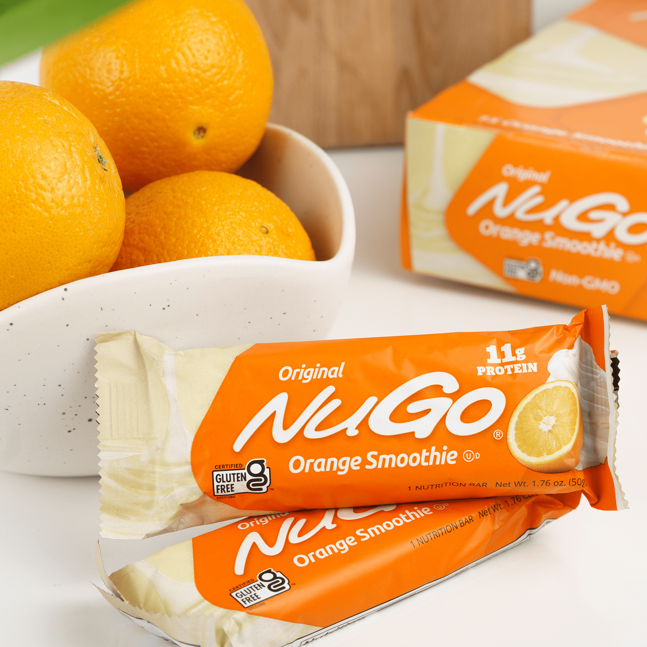 NuGo Orange Smoothie bar with Oranges