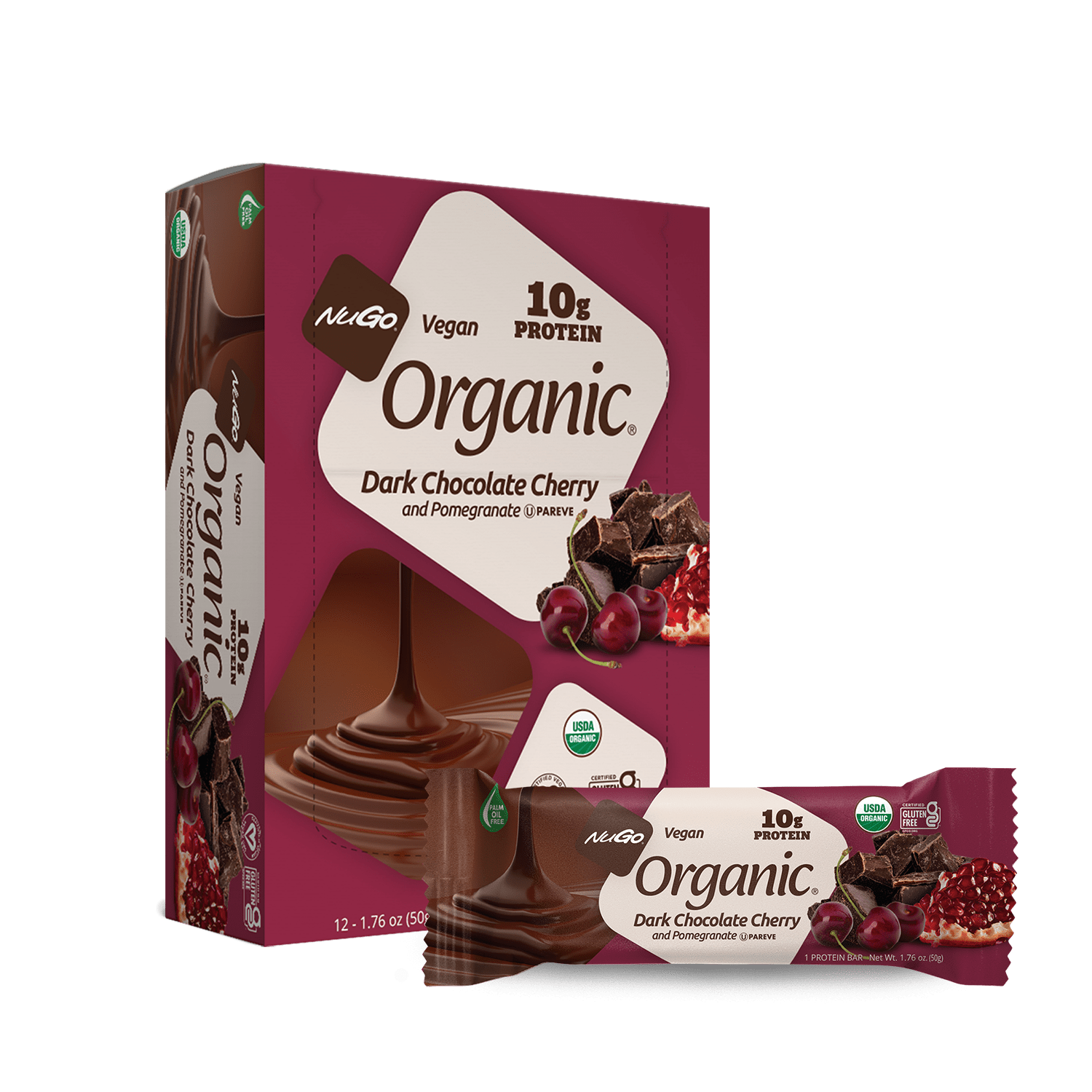 NuGo Organic Dark Chocolate Cherry Pomegranate Bar and Box