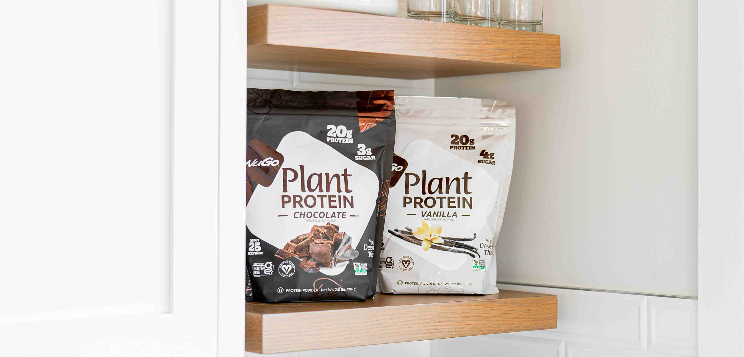 Chocolate and Vanilla Protein Powder on Shelf