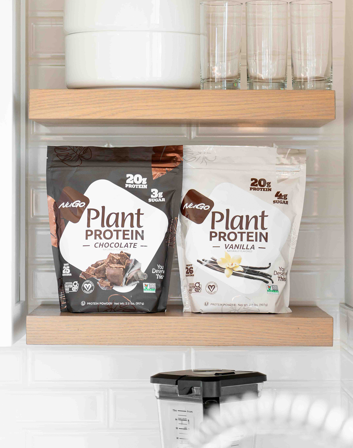 Chocolate and Vanilla Protein Powder on Shelf