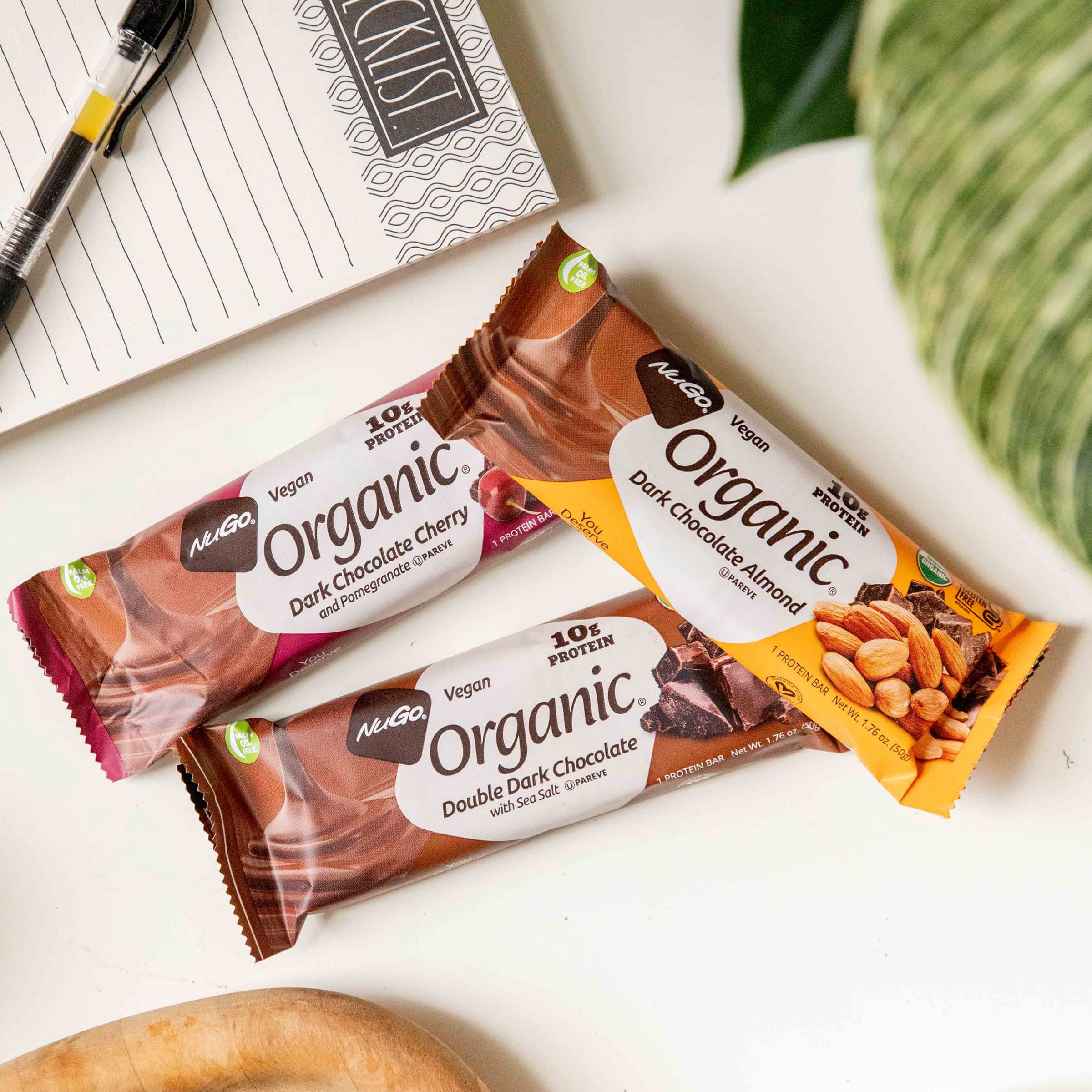 3 Organic Bars on counter with tablet