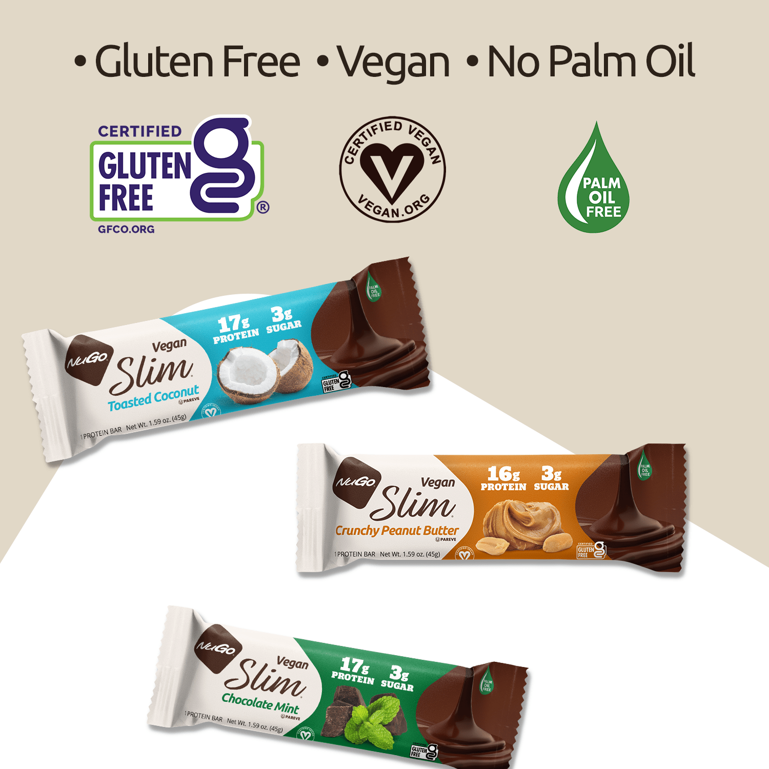 Vegan, Gluten Free, No Palm Oil Text Image