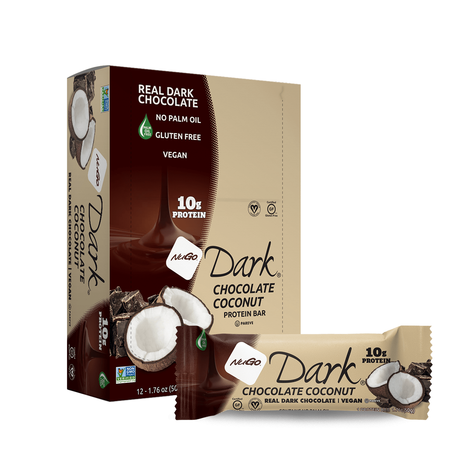 NuGo Dark Chocolate Cocnut Bar and Box