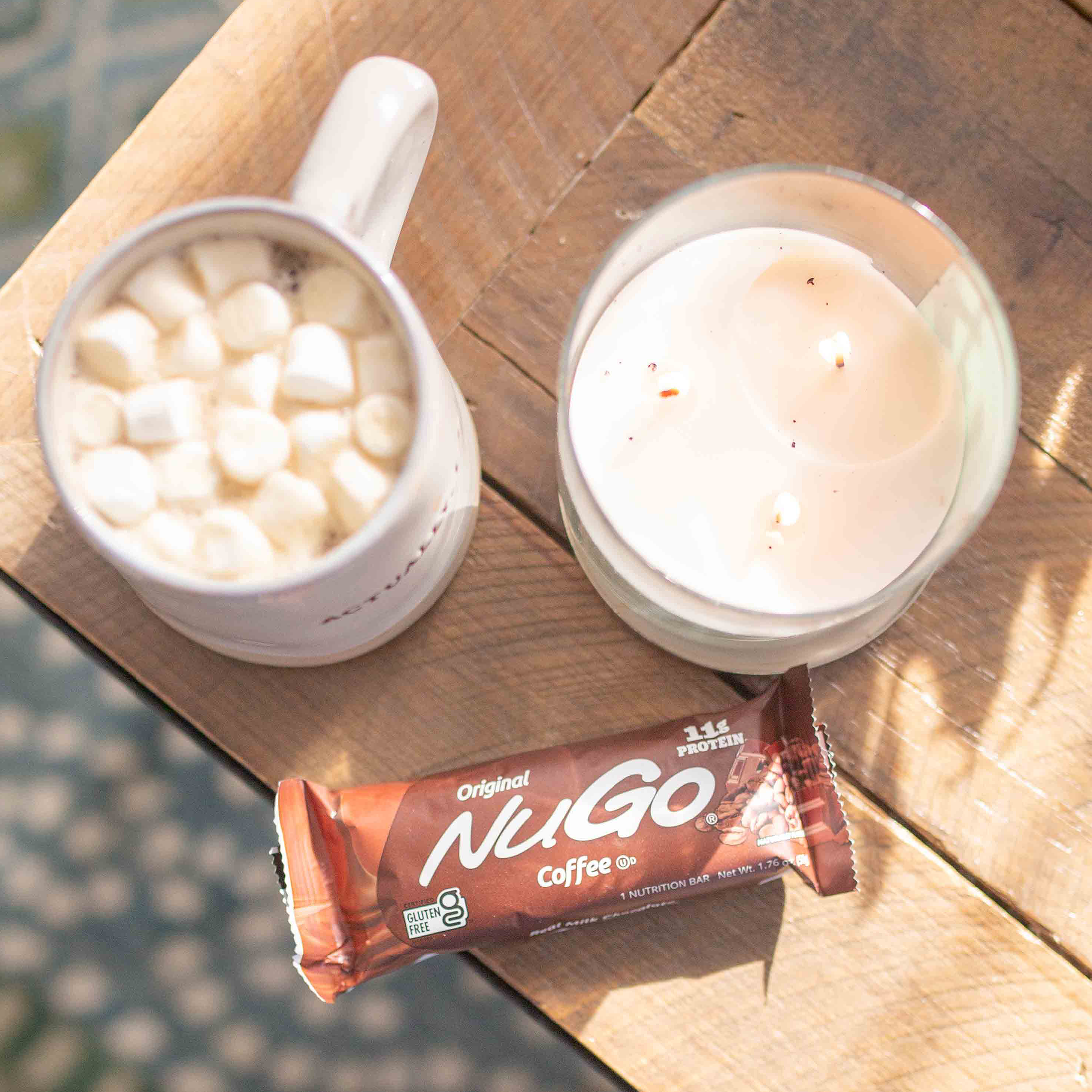 Coffee bar on table with Hot Cocoa and Candle