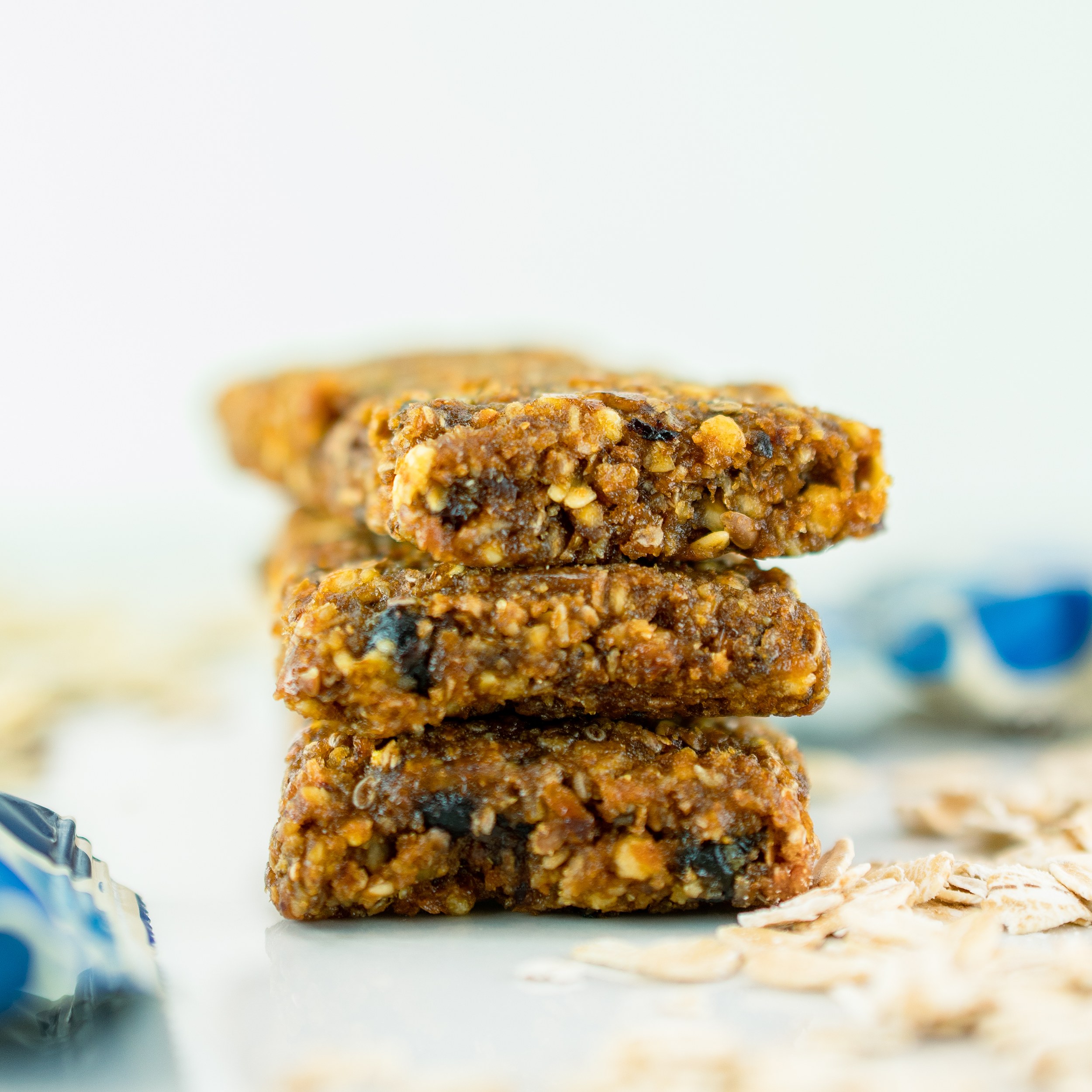 NuGo Fiber Blueberry Bars out of wrappers and stacked