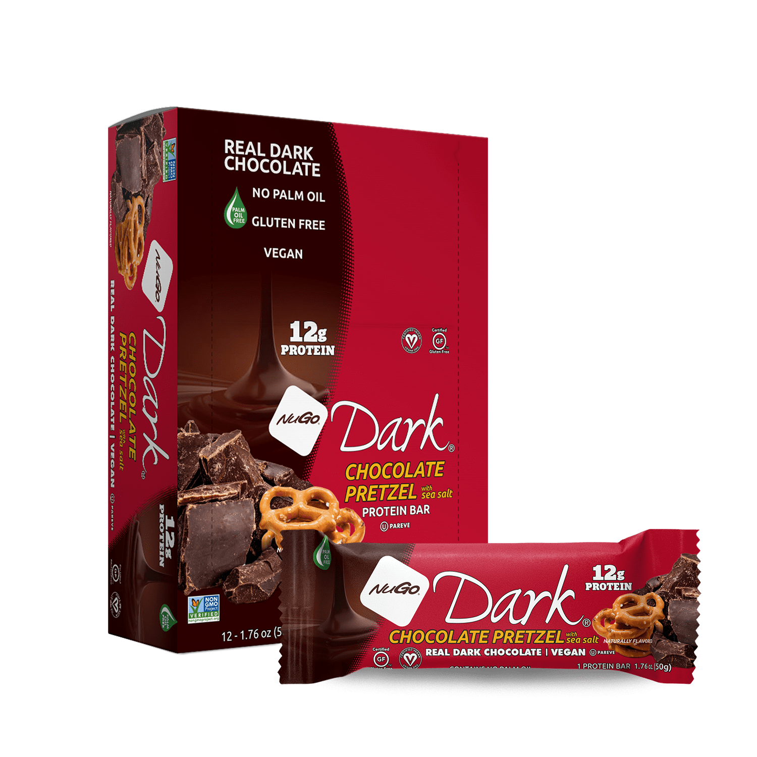 NuGo Dark Chocolate Pretzel Bar and Box