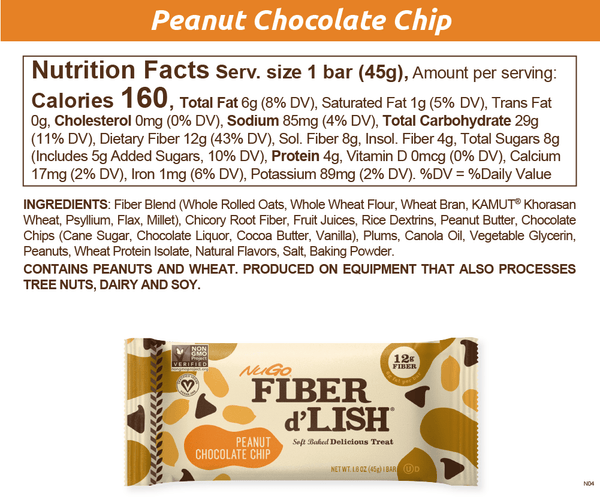 Fiber d'Lish Peanut Chocolate Chip Nutrition Facts